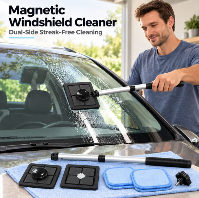 Glass Cleaner Streak - Dual Magnetic CarWindshield Cleaner, Dual Side